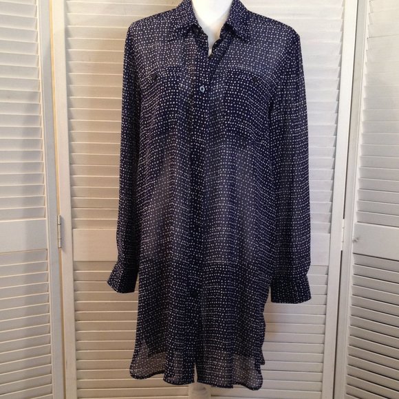 Chaps Dresses Chaps Petite Xl Semisheer Silky Navyblue White Dot